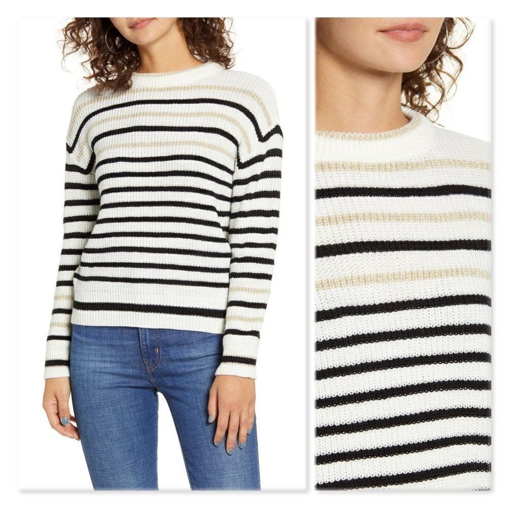 Love by Design Black/Gold Stripe Pullover Sweater
